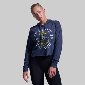 Don't Give Up The Ship Cropped Tee Hoodie (Heather Navy)